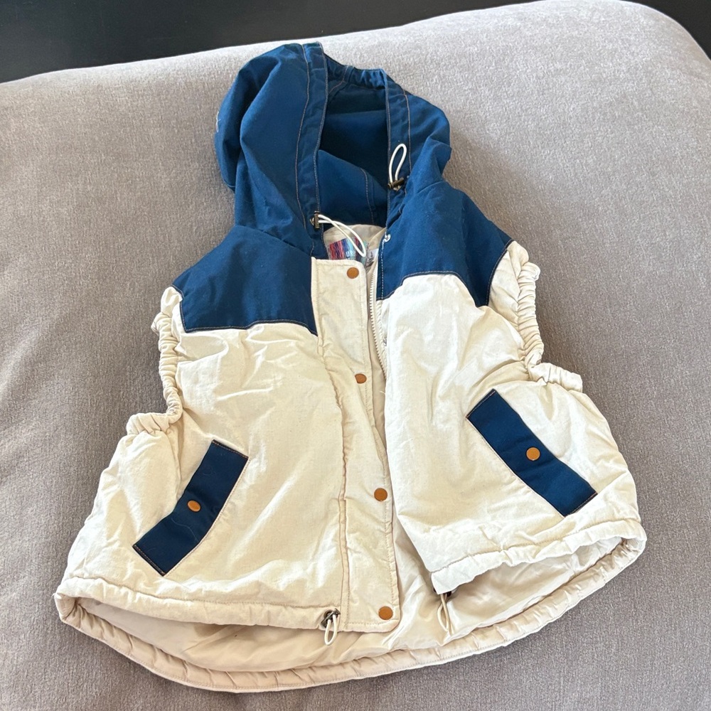 Urban Outfitters Blue and Cream Hooded Vest